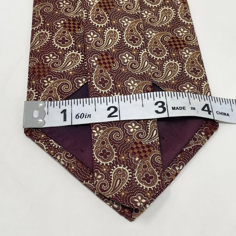 Paul Fredrick‎ Tie Handmade Italian Silk USA Red Cream 4x56